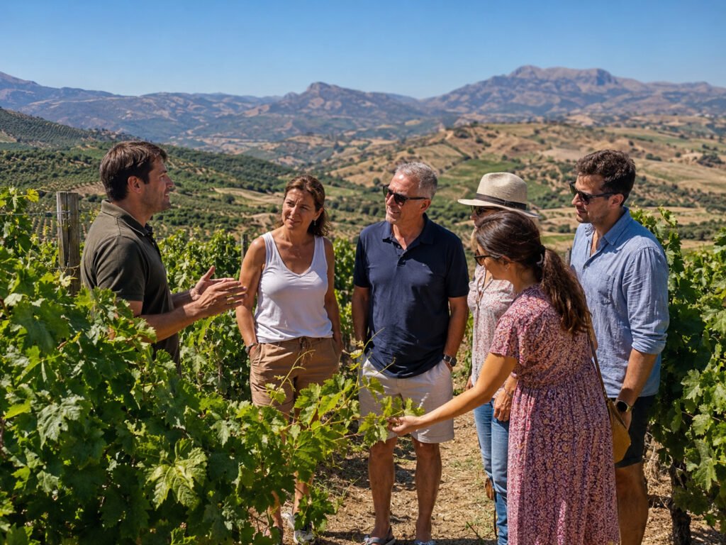 Guests tasting local wine in Malaga